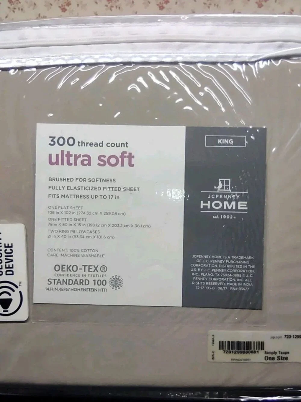 JCPenney Home King Sheet Set 300 Thread Count Ultra Soft 100% Cotton Taupe New